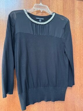 Cable and Gauge Black Embellished-Neck Sweater Top Size Large